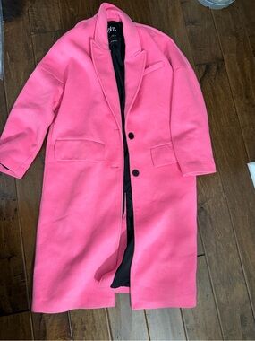 ZARA Hot Pink Long Wool-Blend Trench Coat
